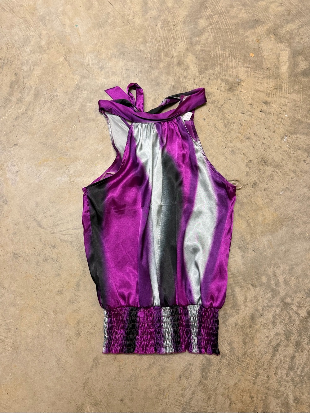 Charlotte Russe Purple, Silver & Black Satin Halter Tank